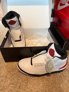 Jordan Men's High-Top Sneakers in White, Black & Red